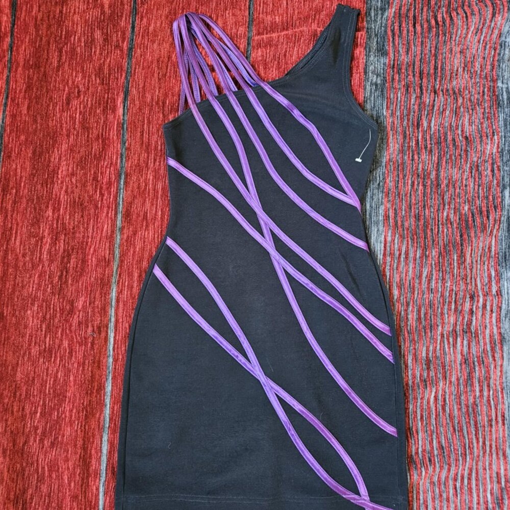 RARE Tadashi Shoji Purple & Black Mini Dress🖤💜🖤 - Picture 4 of 9